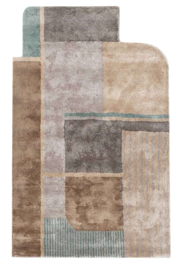 Saffron Rugs Beige Grey Teal Hand Tufted Viscose L Shape Rug - Indya