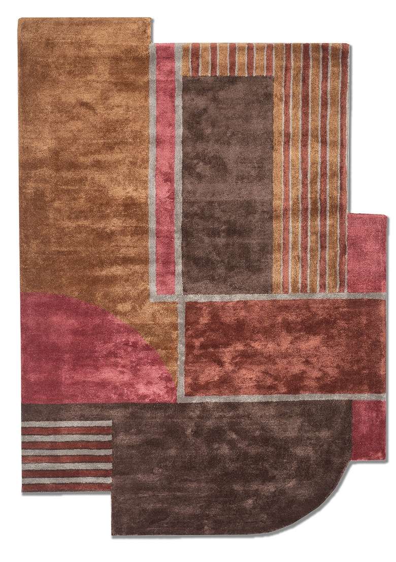 Saffron Rugs Brown Rose Multicolor Hand Tufted Viscose L Shape Rug - Indya