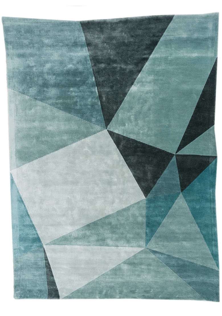 Saffron Rugs Teal Blue Hand Tufted Viscose Rectangular Rug - Indya