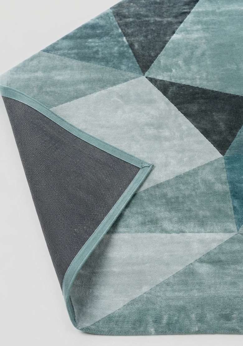 Saffron Rugs Hand-Tufted Teal Blue Viscose Rectangular Rug - Indya