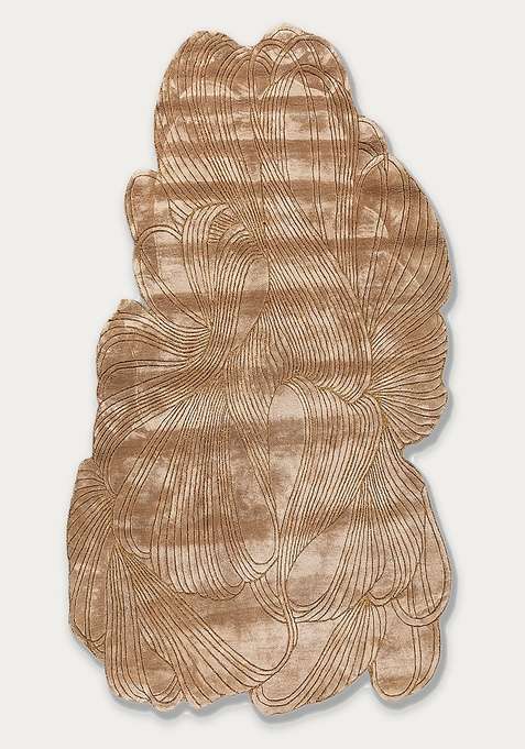 Viscose Handmade Beige Rug | Scalloped Carpet For Living Room