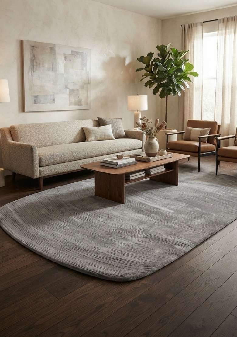 Saffron Rugs Grey Hand Tufted Viscose Oblong Rug - Indya