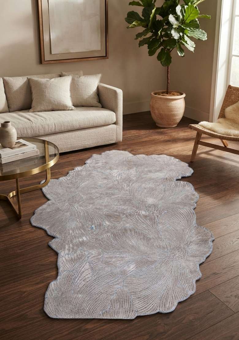 Saffron Rugs Silver Grey Hand Tufted Viscose Scalloped Rug - Indya