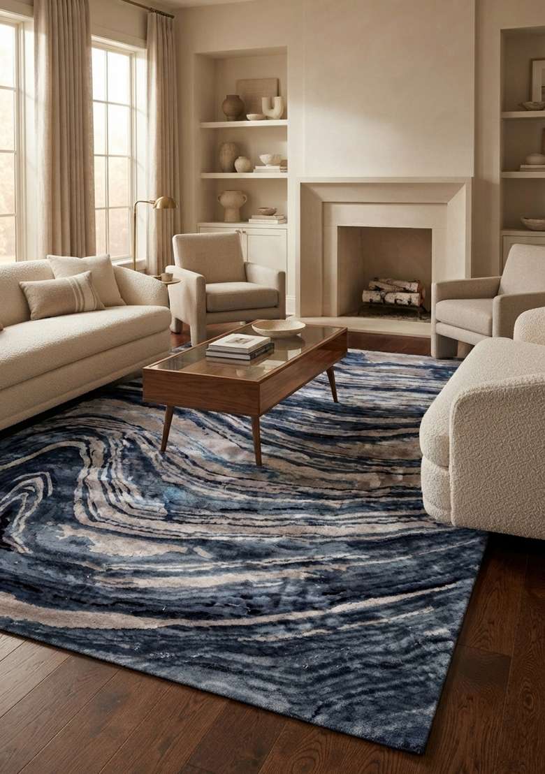 Saffron Rugs Hand-Tufted Navy Blue Viscose Rectangular Rug - Indya