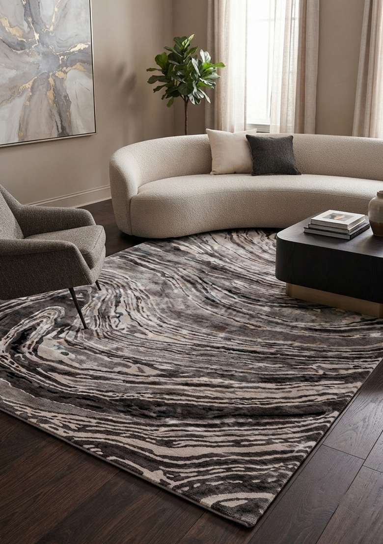 Saffron Rugs Hand-Tufted Charcoal Grey Viscose Rectangular Rug - Indya