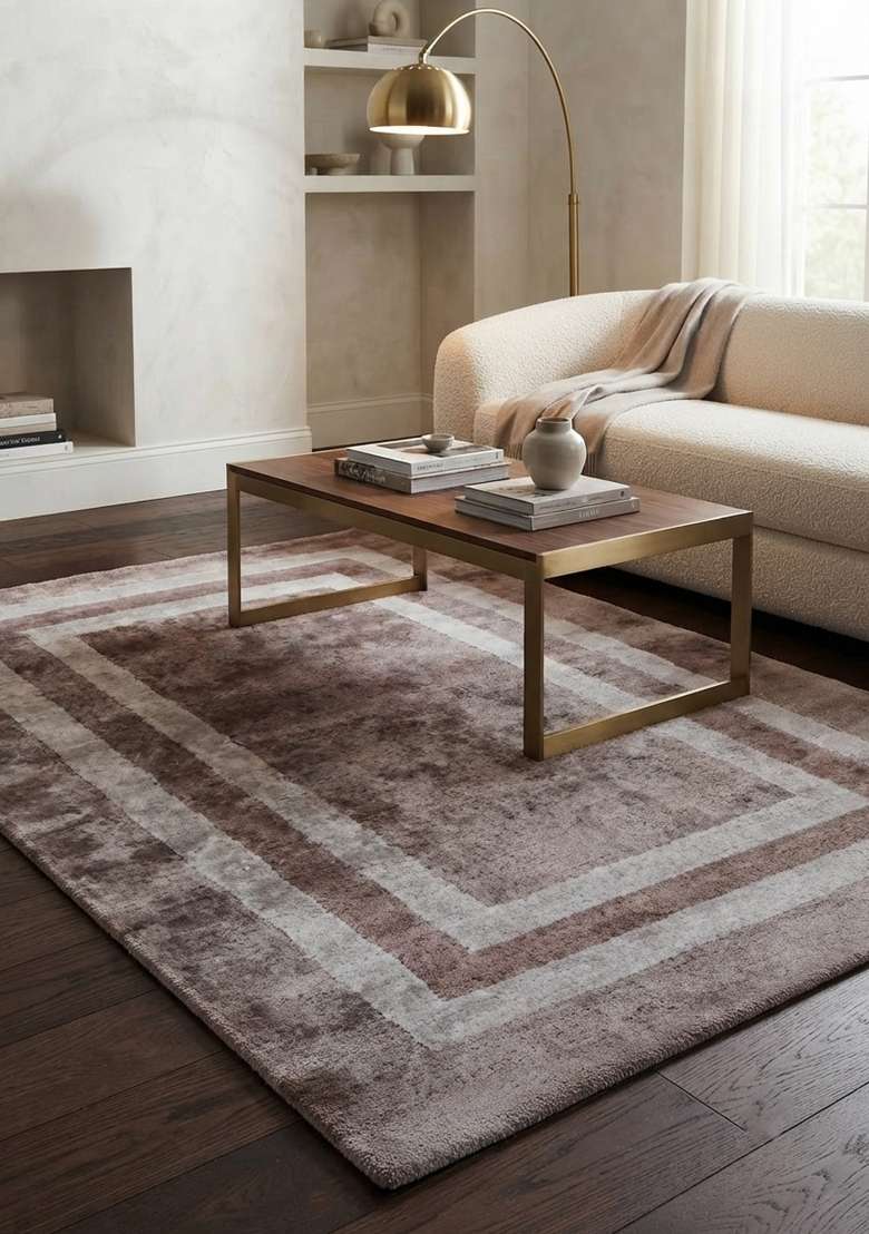 Saffron Rugs Hand-Tufted Mauve Taupe Viscose Rectangular Rug - Indya
