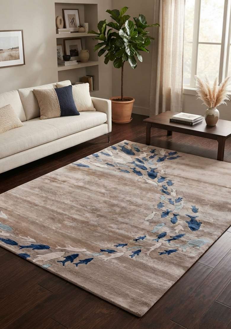 Saffron Rugs Hand-Tufted Taupe Beige Viscose Rectangular Rug - Indya
