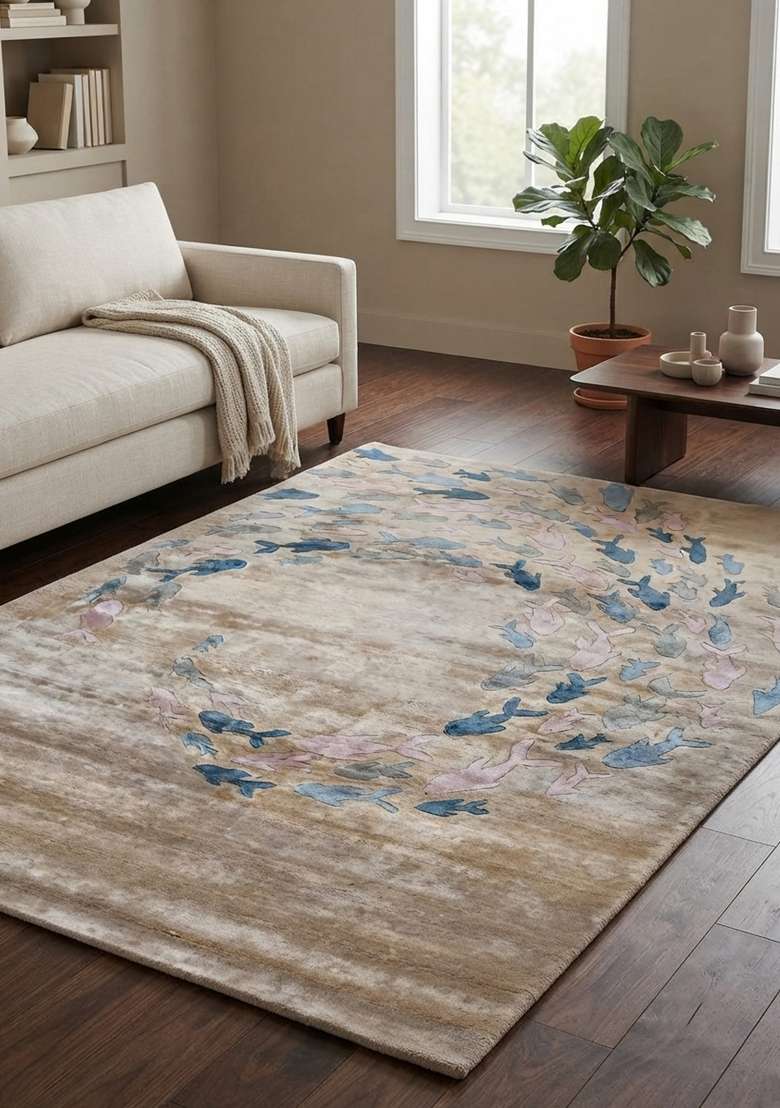 Saffron Rugs Hand-Tufted Sandy Beige Viscose Rectangular Rug - Indya