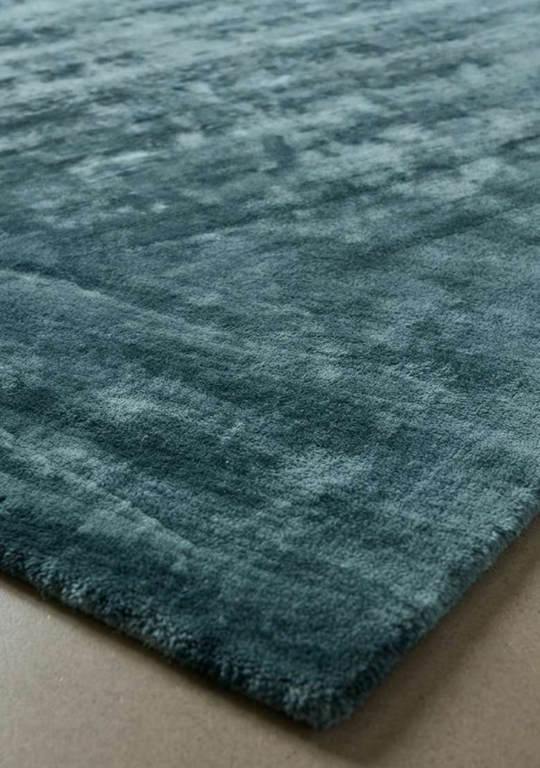 Saffron Rugs Hand-Tufted Teal Blue Viscose Rectangular Rug - Indya