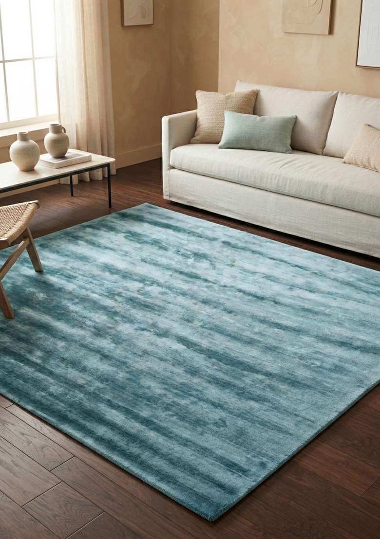 Saffron Rugs Hand-Tufted Light Teal Blue Viscose Rectangular Rug - Indya