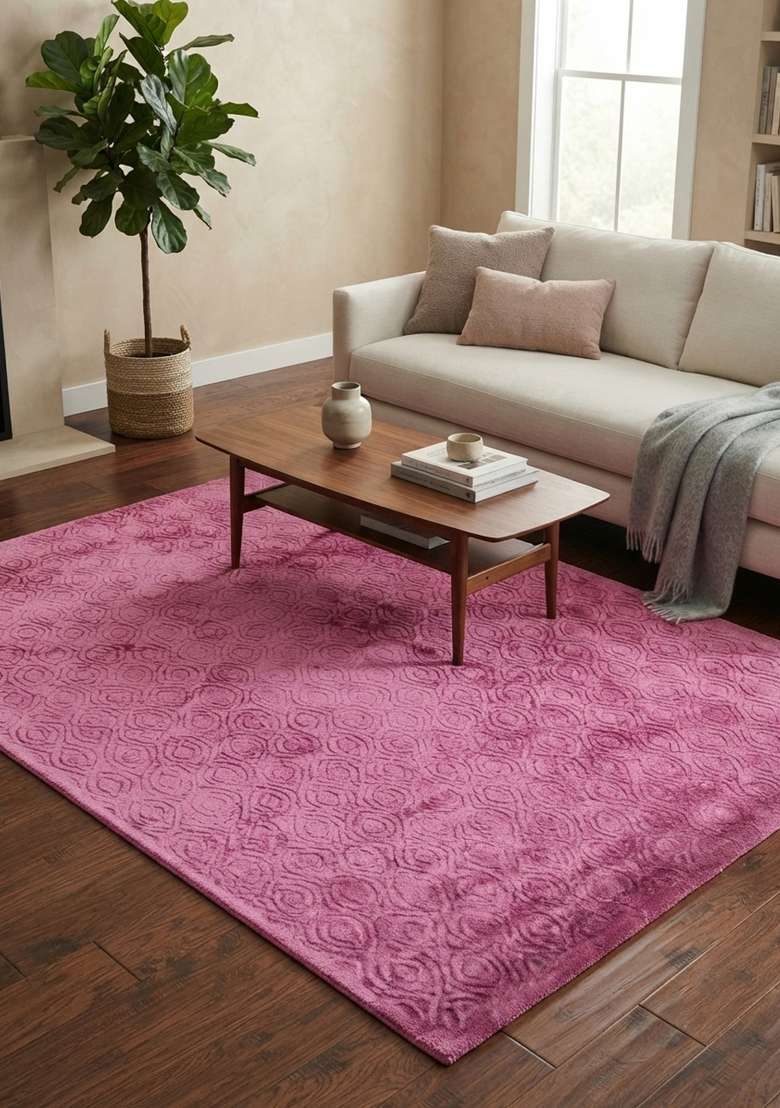 Saffron Rugs Hand-Tufted Deep Pink Viscose Rectangular Rug - Indya