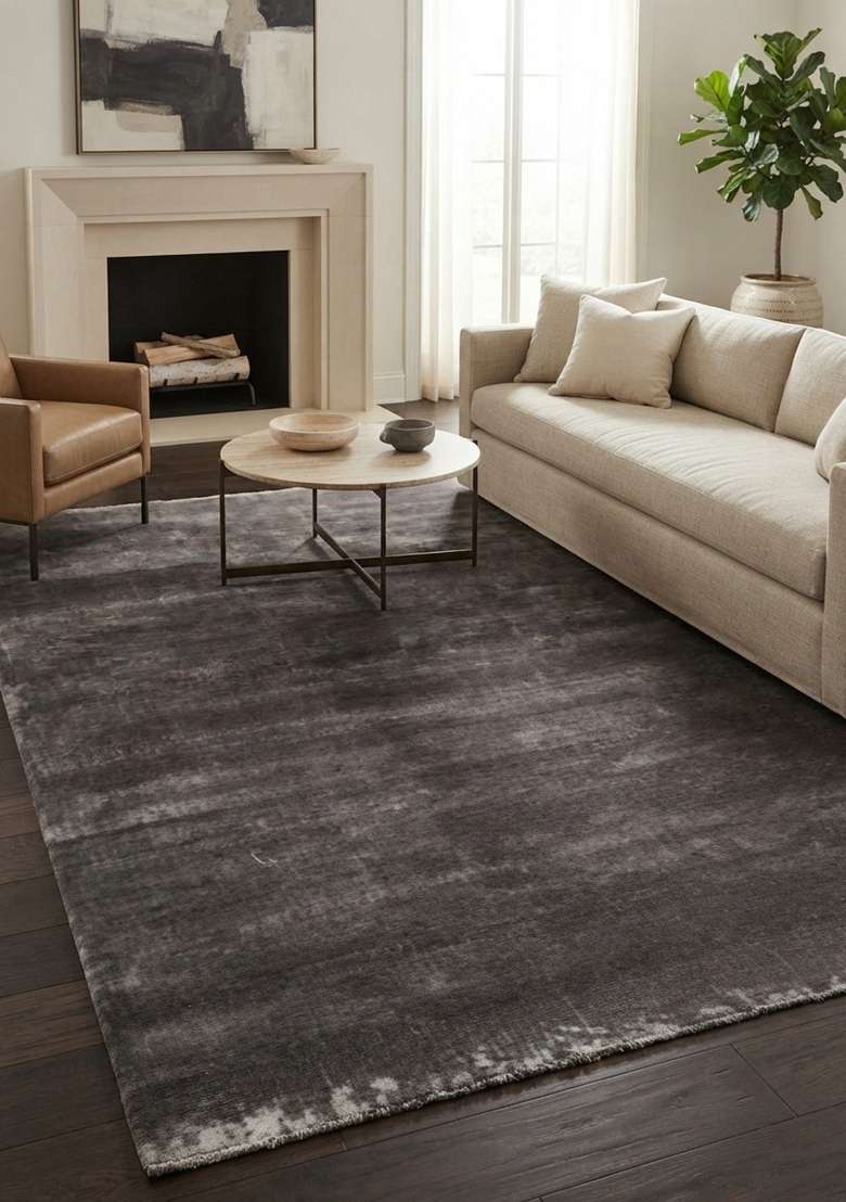 Saffron Rugs Hand-Tufted Charcoal Grey Viscose Rectangular Rug - Indya