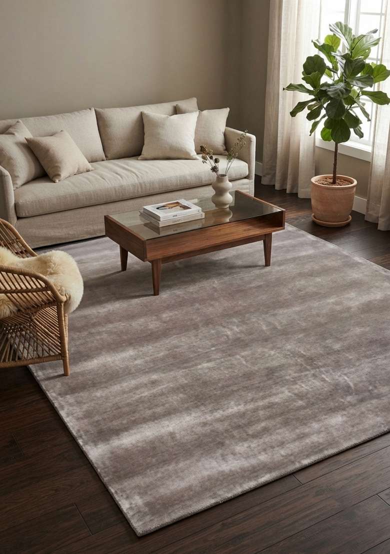 Saffron Rugs Hand-Tufted Grey Taupe Viscose Rectangular Rug - Indya