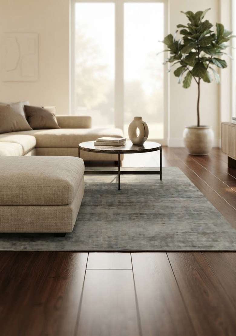 Saffron Rugs Hand-Tufted Silver Grey Viscose Rectangular Rug - Indya