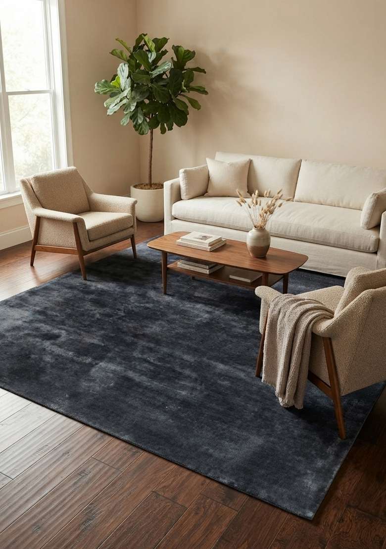 Saffron Rugs Hand-Tufted Dark Navy Blue Viscose Rectangular Rug - Indya