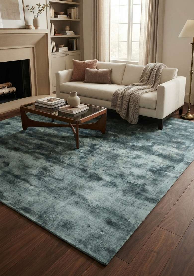 Saffron Rugs Teal Hand Tufted Viscose Rectangular Rug - Indya