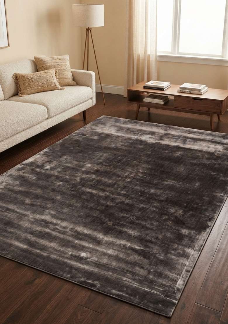 Saffron Rugs Hand-Tufted Charcoal Grey Viscose Rectangular Rug - Indya