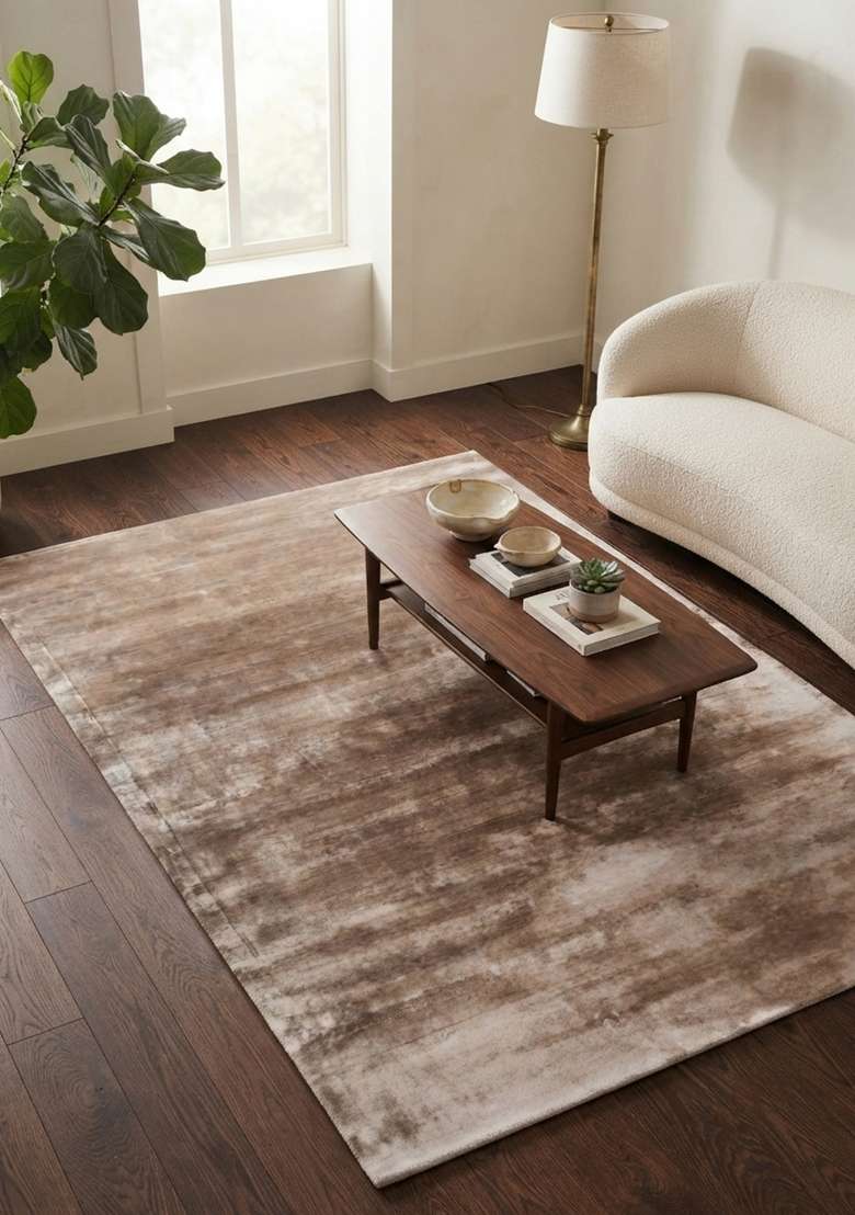 Saffron Rugs Warm Taupe Hand Tufted Viscose Rectangular Rug - Indya