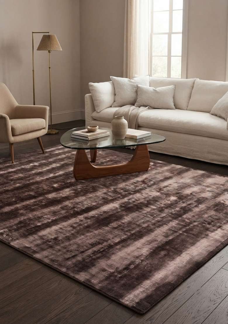 Saffron Rugs Hand-Tufted Dark Mauve Viscose Rectangular Rug - Indya