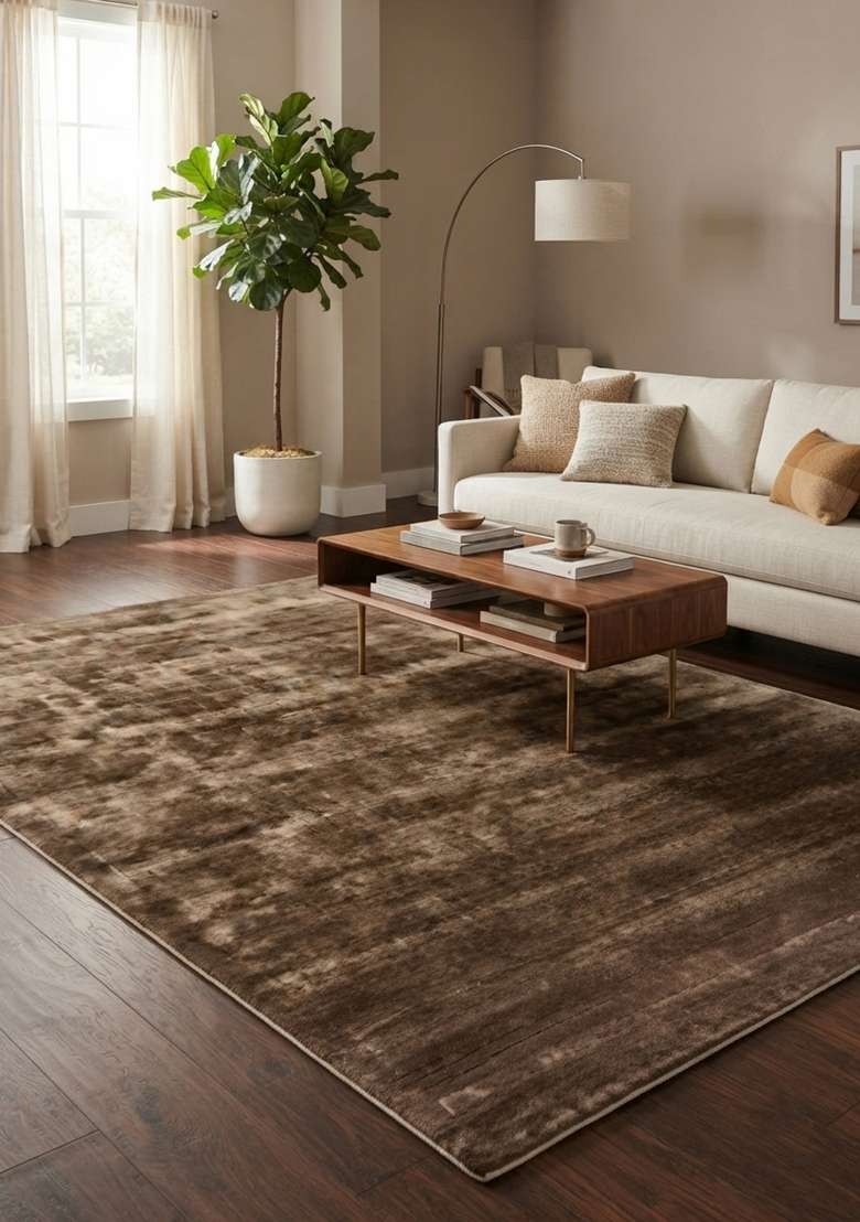 Saffron Rugs Hand-Tufted Dark Chocolate Brown Viscose Rectangular Rug - Indya