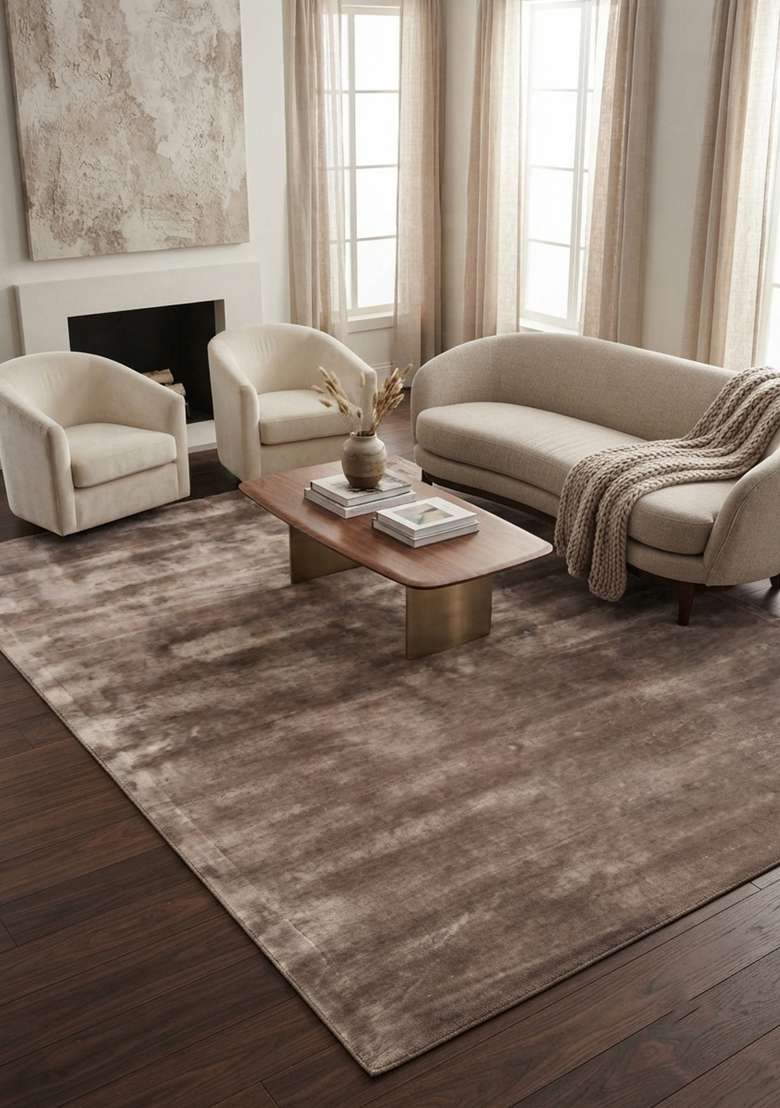 Saffron Rugs Taupe Brown Hand Tufted Viscose Rectangular Rug - Indya