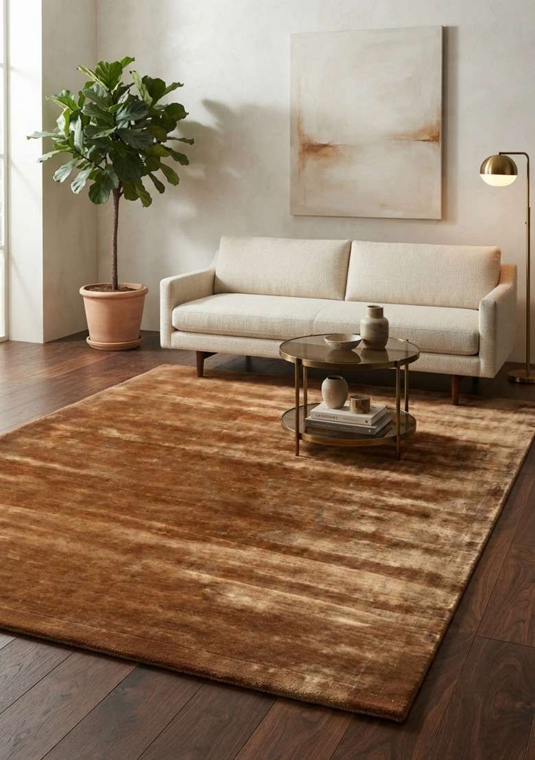 Saffron Rugs Hand-Tufted Copper Brown Viscose Rectangular Rug - Indya