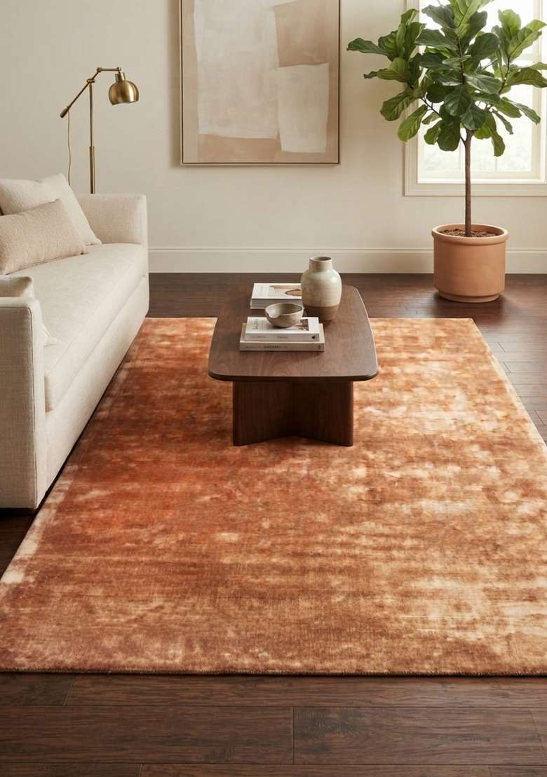 Saffron Rugs Hand-Tufted Terracotta Orange Viscose Rectangular Rug - Indya