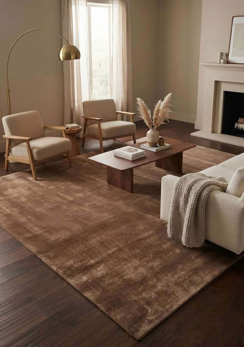 Saffron Rugs Hand-Tufted Warm Brown Viscose Rectangular Rug - Indya