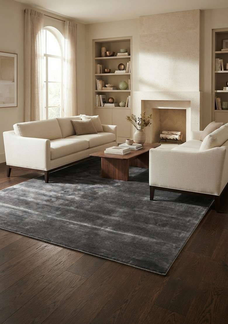 Saffron Rugs Hand-Tufted Dark Charcoal Grey Viscose Rectangular Rug - Indya