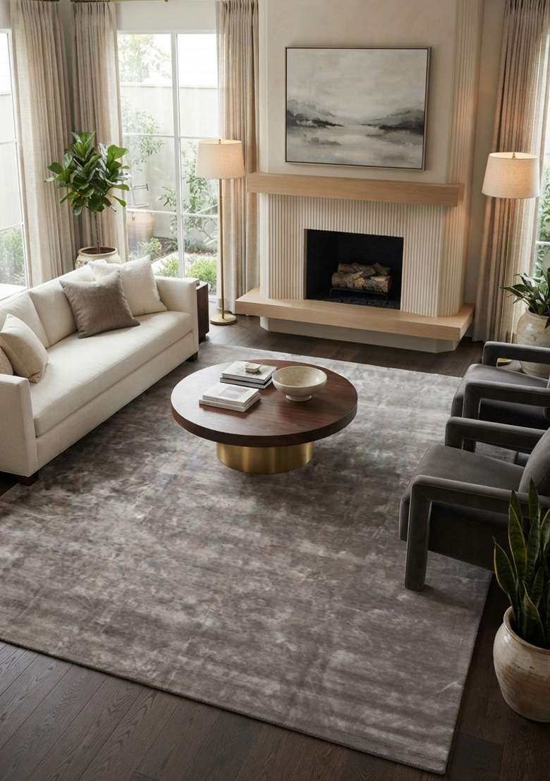 Saffron Rugs Hand-Tufted Taupe Grey Viscose Rectangular Rug - Indya