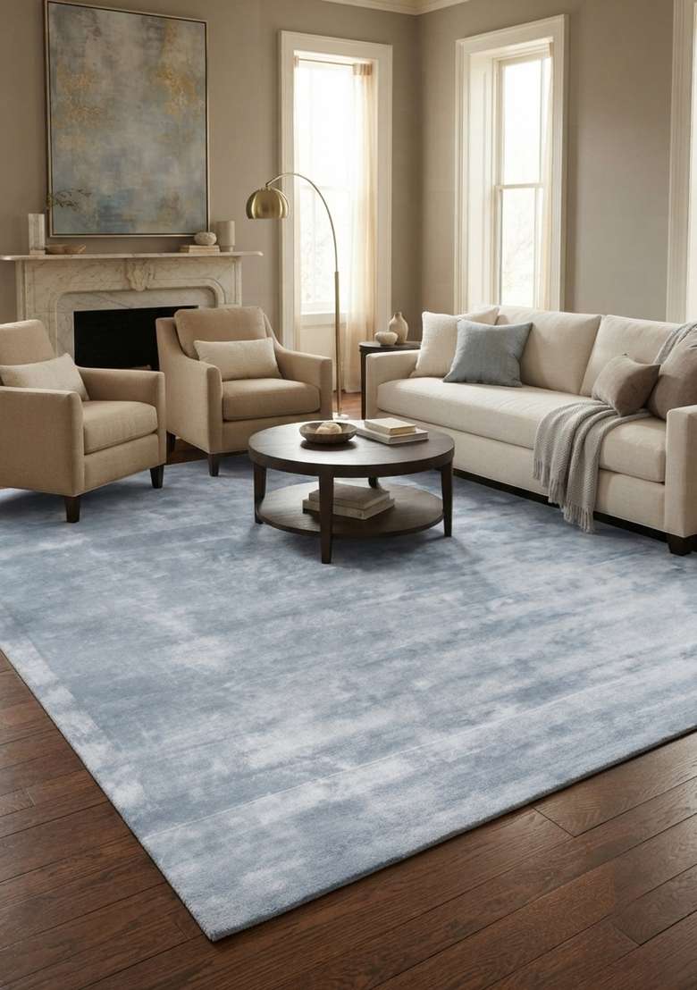 Saffron Rugs Hand-Tufted Dusty Blue Viscose Rectangular Rug - Indya