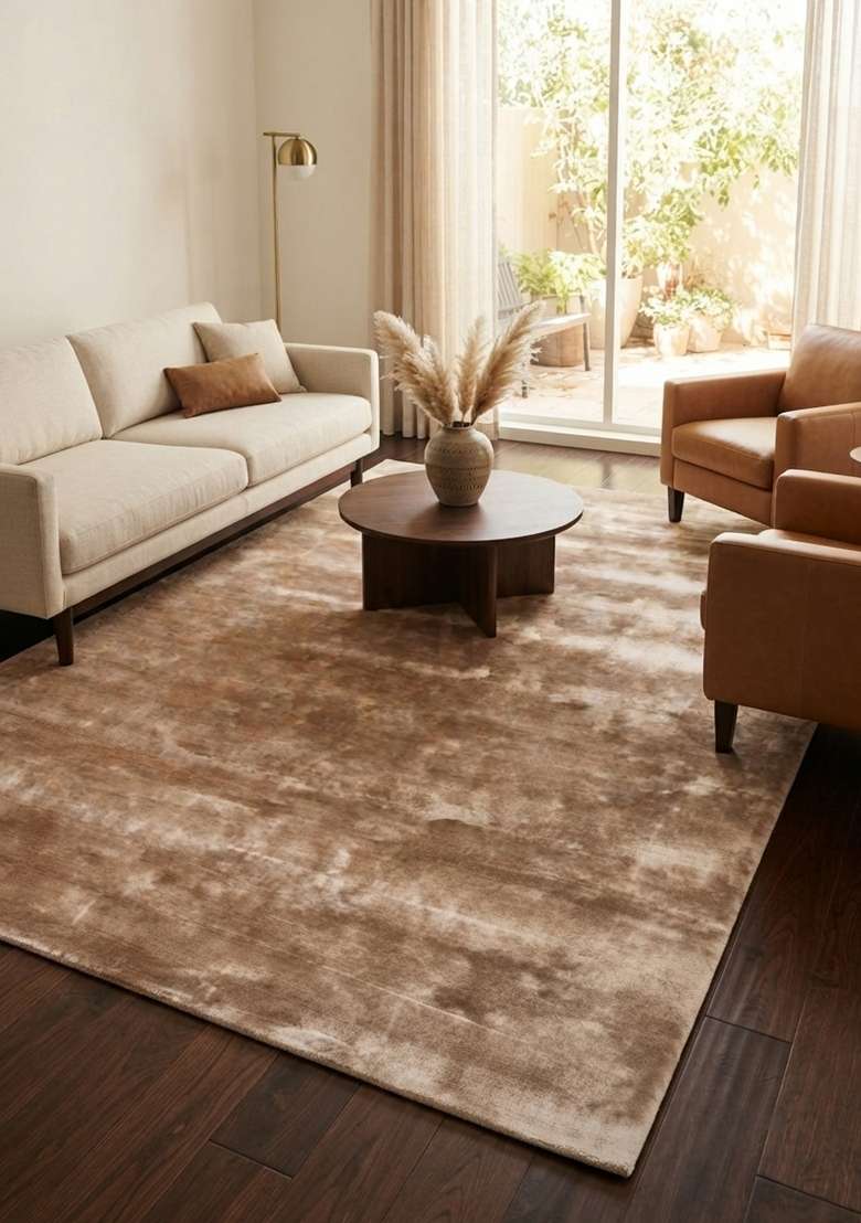 Saffron Rugs Hand-Tufted Caramel Brown Viscose Rectangular Rug - Indya
