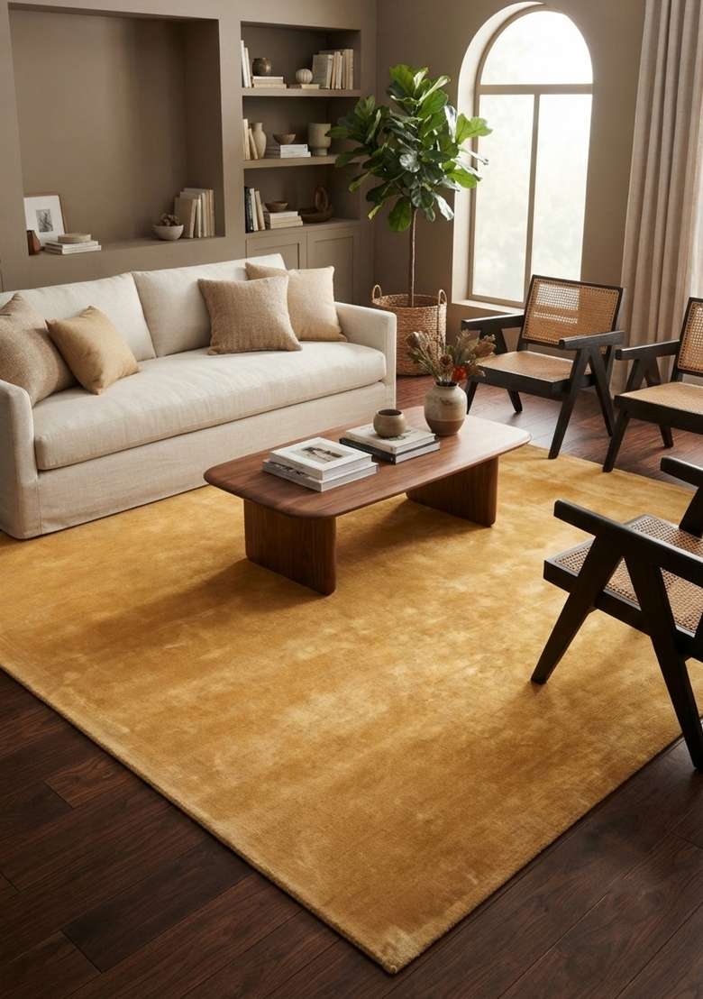 Saffron Rugs Hand-Tufted Golden Yellow Viscose Rectangular Rug - Indya