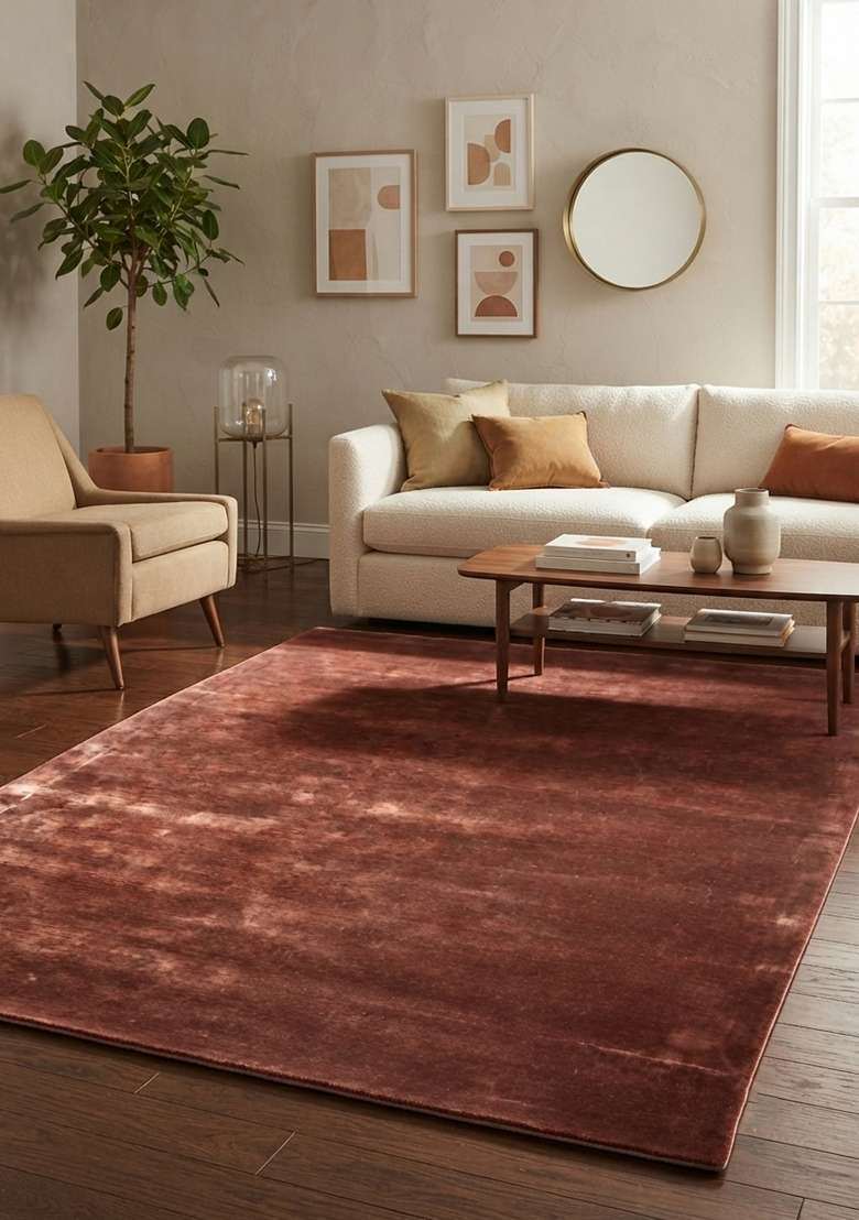 Saffron Rugs Hand-Tufted Rust Red Viscose Rectangular Rug - Indya