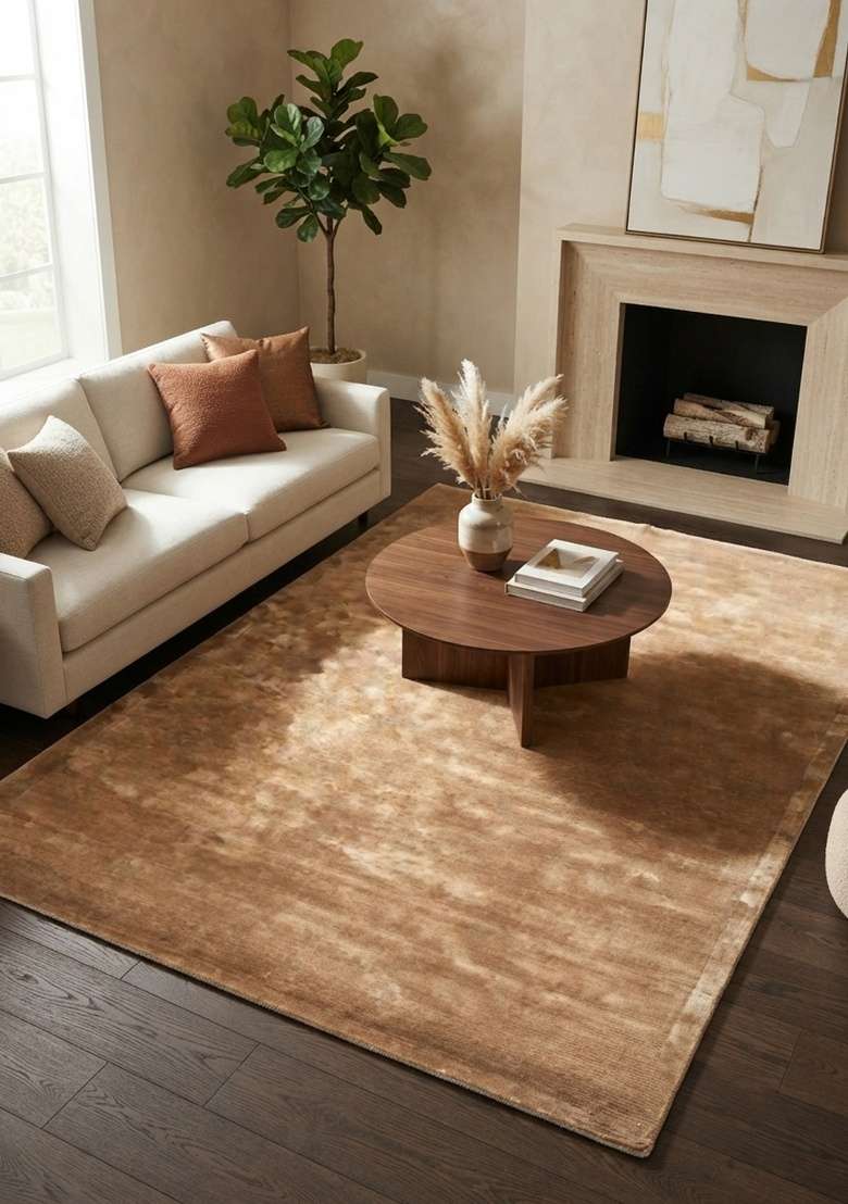 Saffron Rugs Hand-Tufted Caramel Brown Viscose Rectangular Rug - Indya