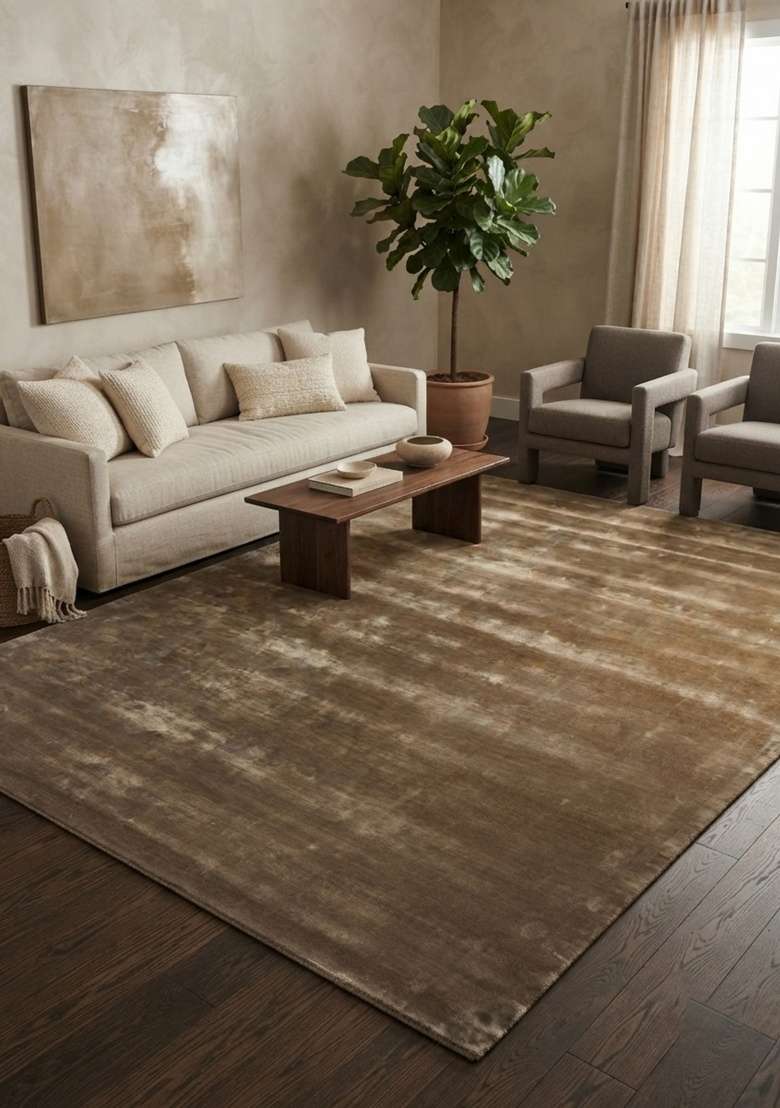Saffron Rugs Taupe Brown Hand Tufted Viscose Rectangular Rug - Indya