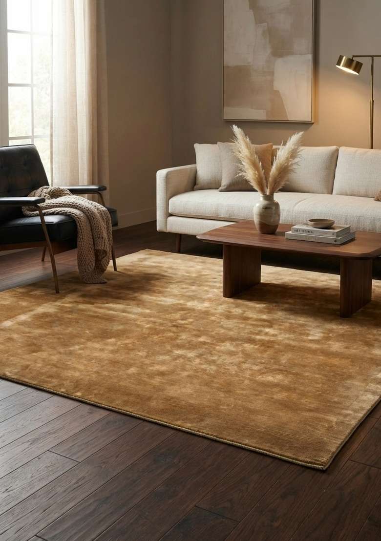 Saffron Rugs Hand-Tufted Warm Gold Viscose Rectangular Rug - Indya
