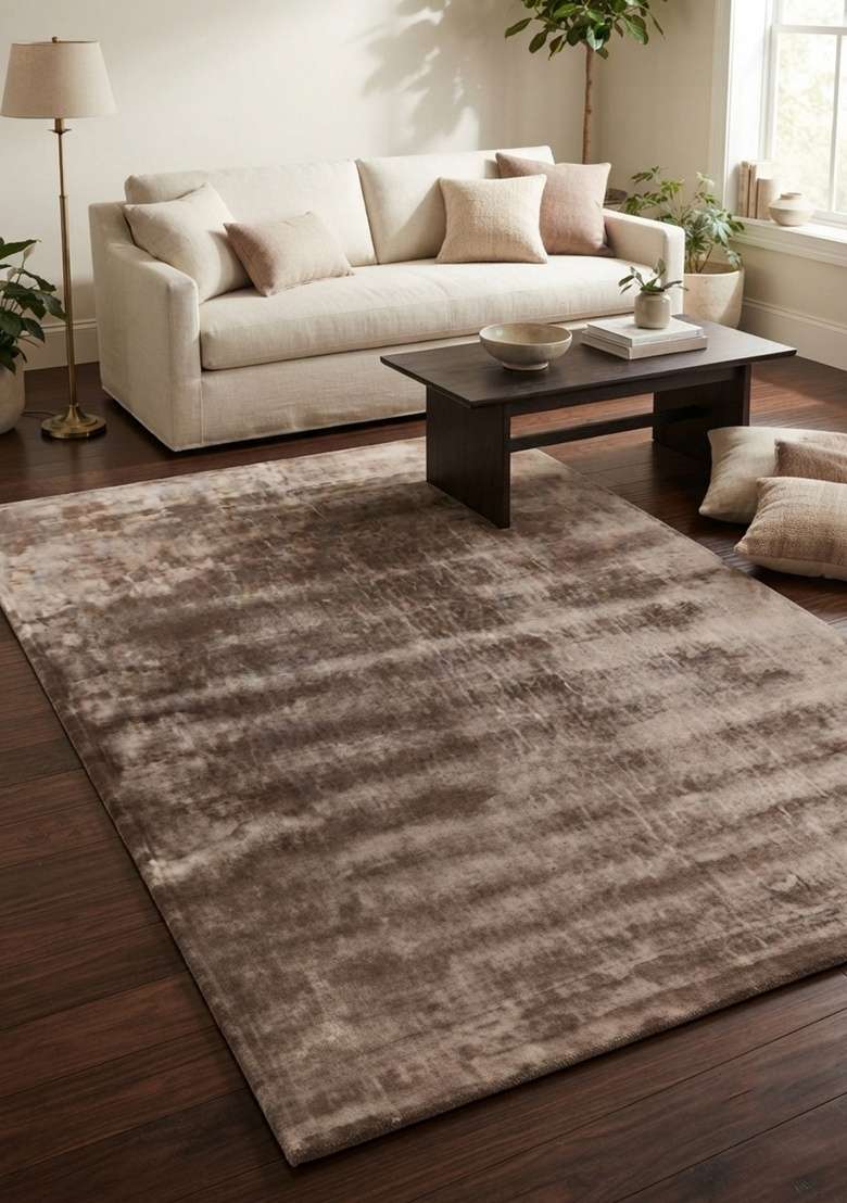 Saffron Rugs Hand-Tufted Warm Taupe Viscose Rectangular Rug - Indya