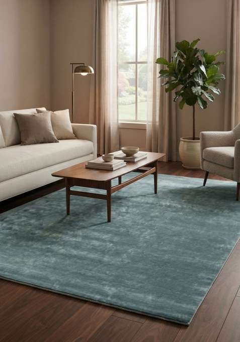 Viscose Handmade Blue Rug | Carpet For Living Room
