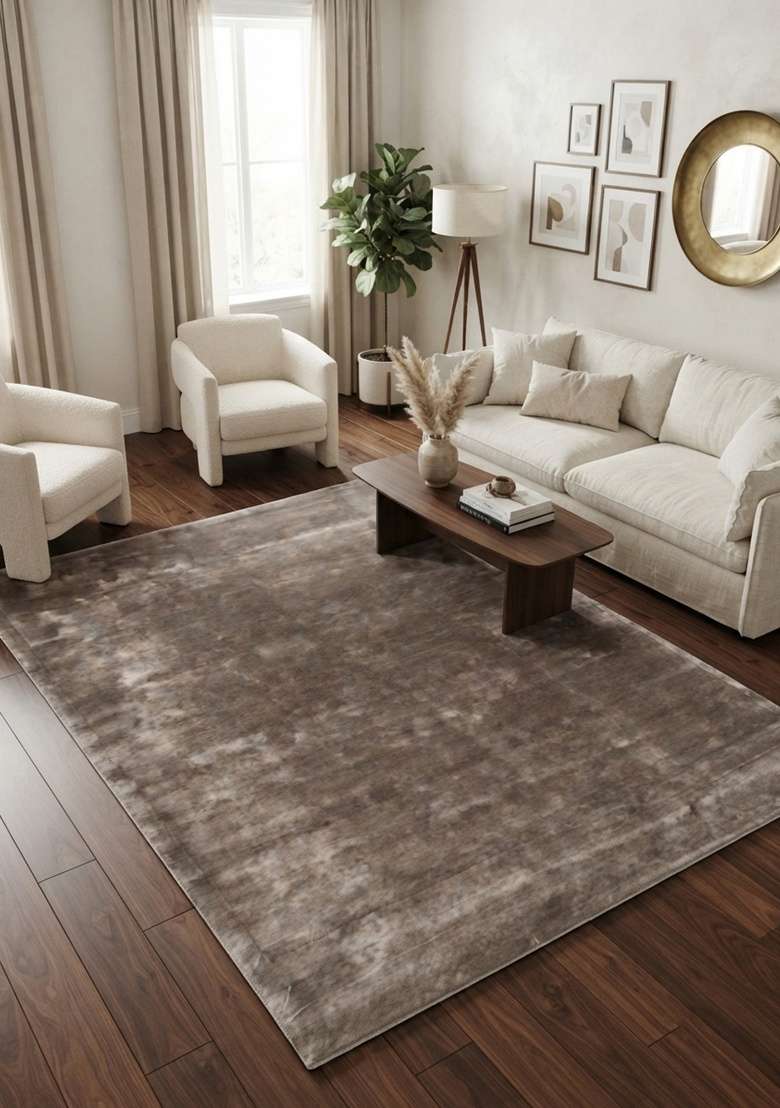 Saffron Rugs Taupe Grey Hand Tufted Viscose Rectangular Rug - Indya