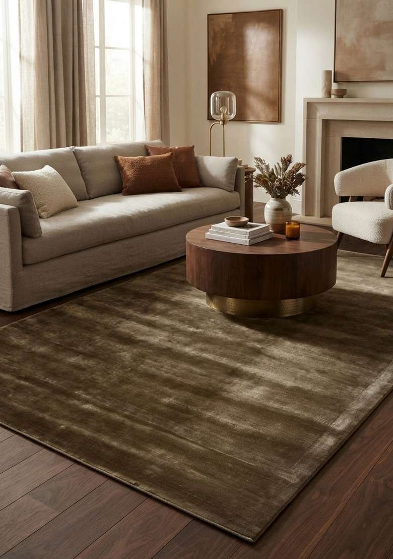 Saffron Rugs Hand-Tufted Warm Taupe Brown Viscose Rectangular Rug - Indya