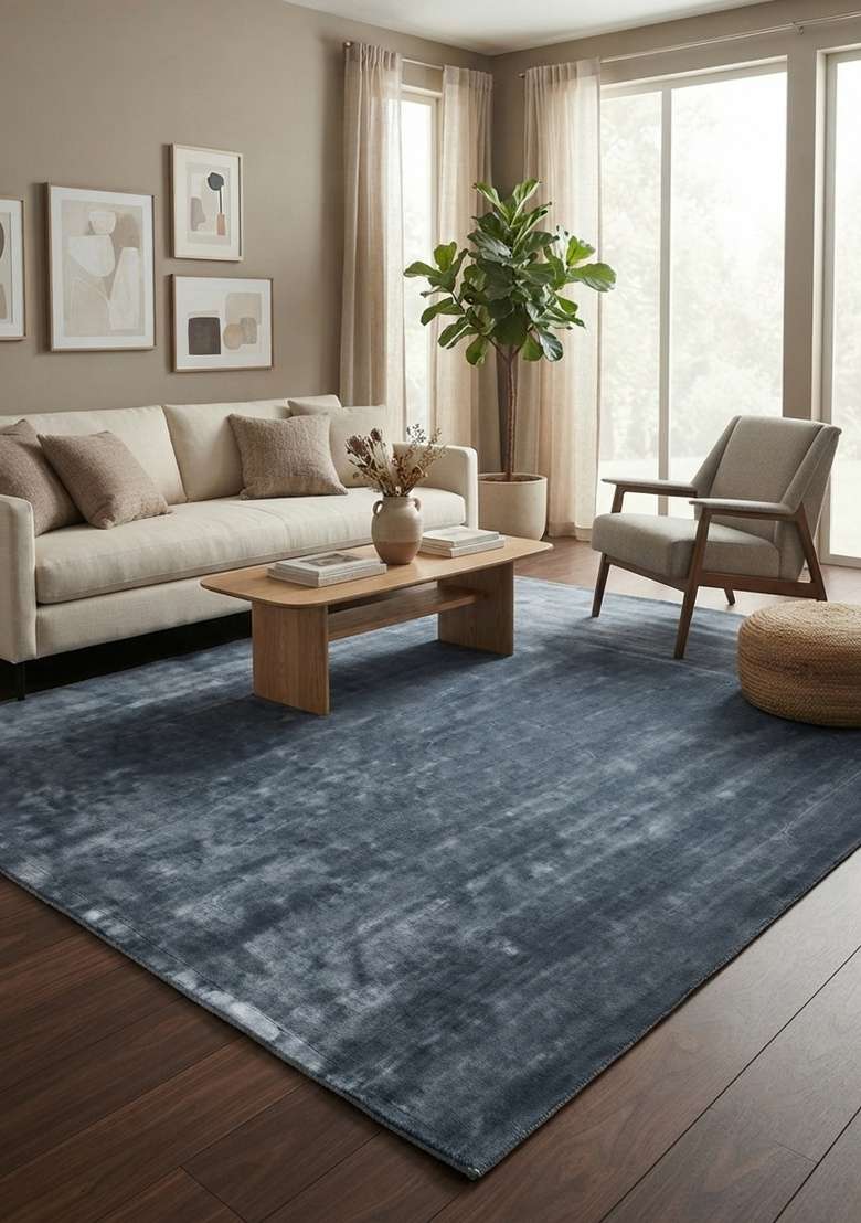 Saffron Rugs Hand-Tufted Steel Blue Viscose Rectangular Rug - Indya