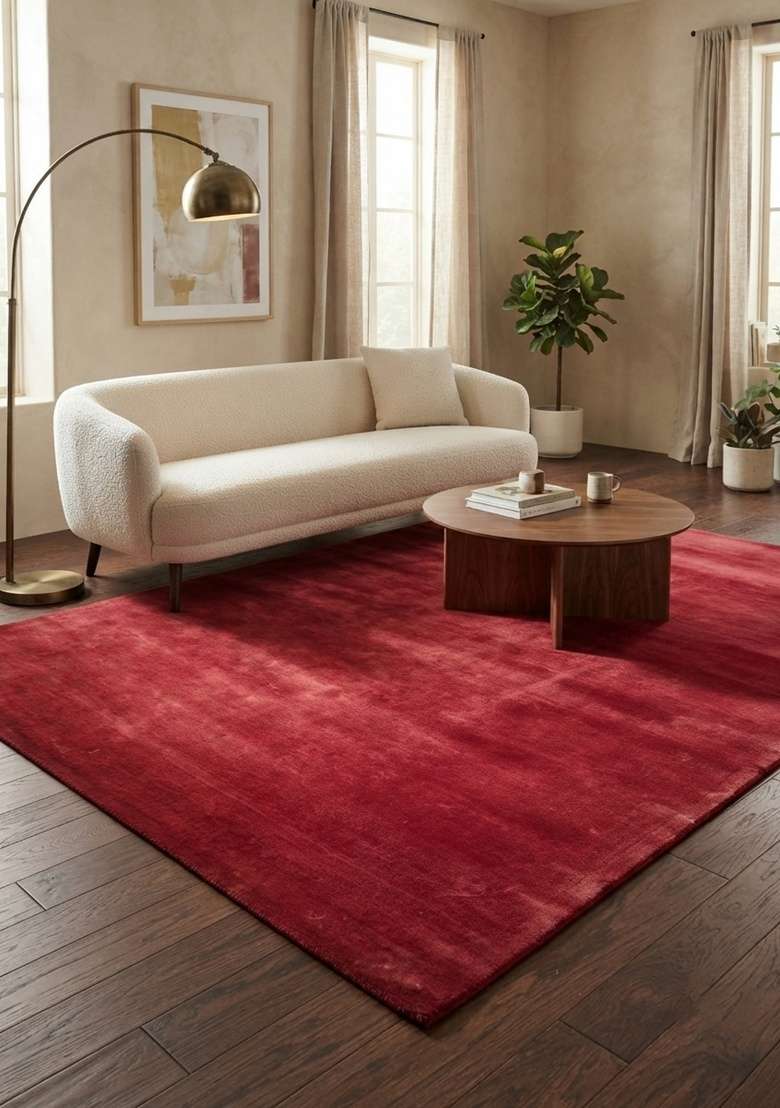 Saffron Rugs Red Hand Tufted Viscose Rectangular Rug - Indya