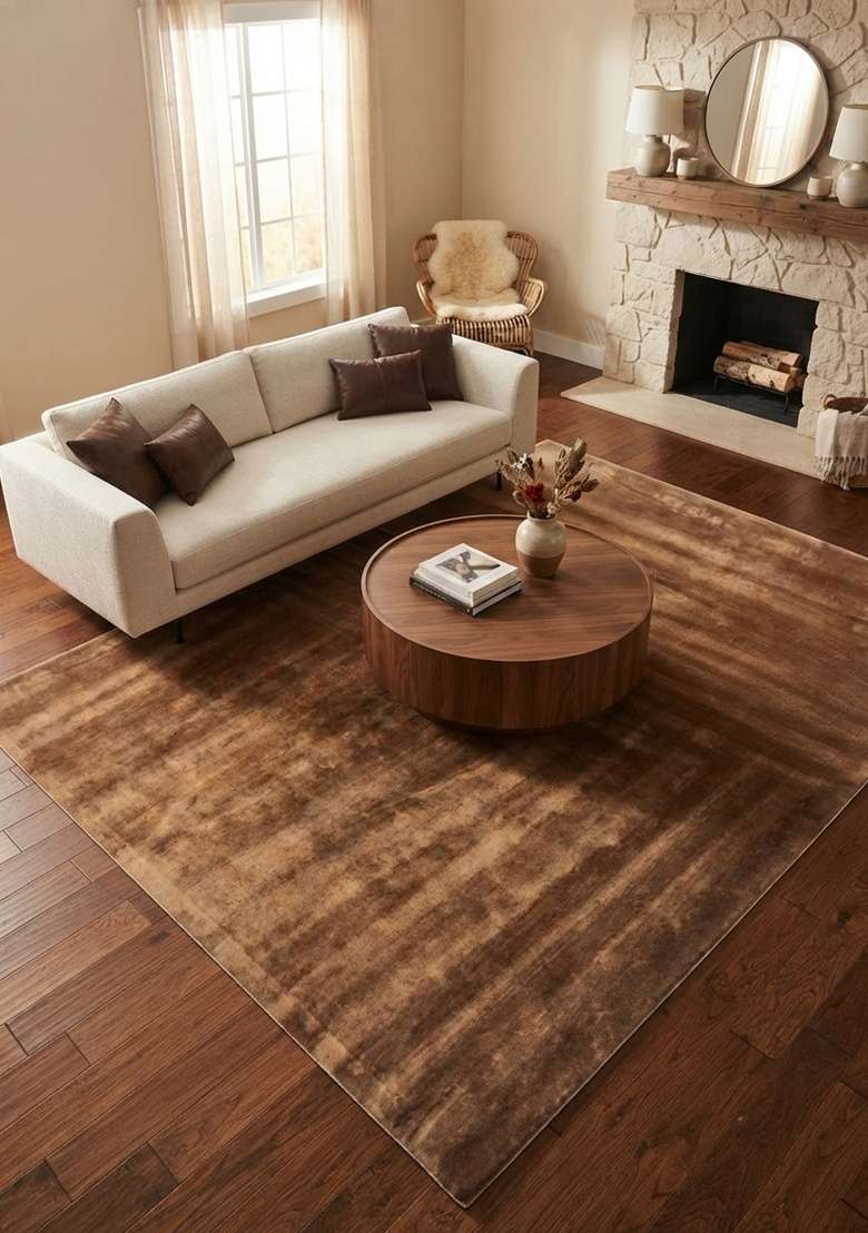 Saffron Rugs Hand-Tufted Warm Brown Viscose Rectangular Rug - Indya