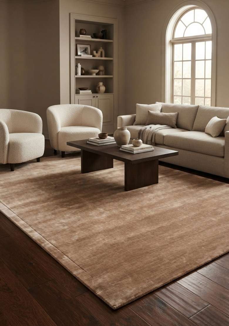 Saffron Rugs Hand-Tufted Warm Beige Viscose Rectangular Rug - Indya