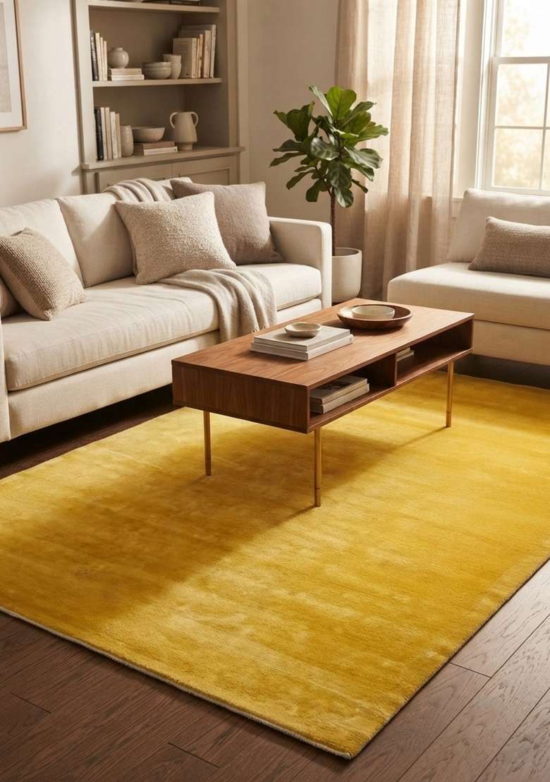 Saffron Rugs Hand-Tufted Golden Yellow Viscose Rectangular Rug - Indya