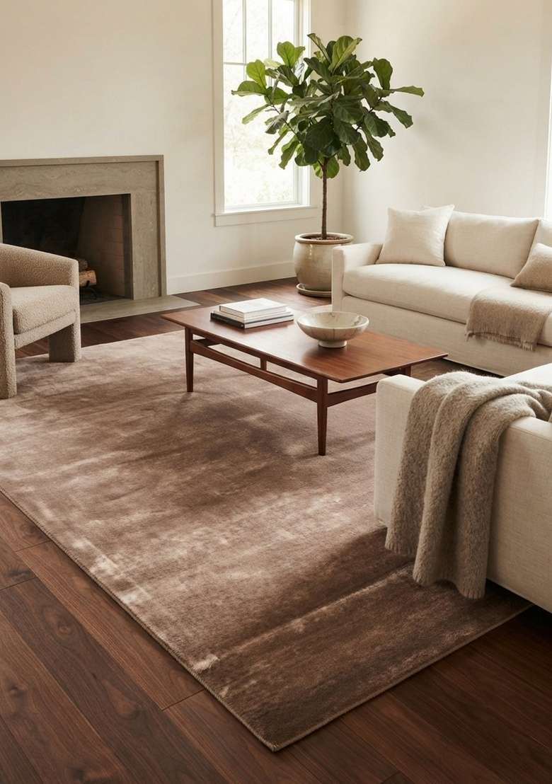 Saffron Rugs Warm Taupe Hand Tufted Viscose Rectangular Rug - Indya
