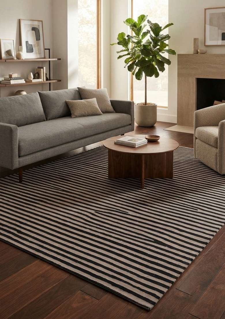 Saffron Rugs Hand-Tufted Black and Beige Viscose Rectangular Rug - Indya