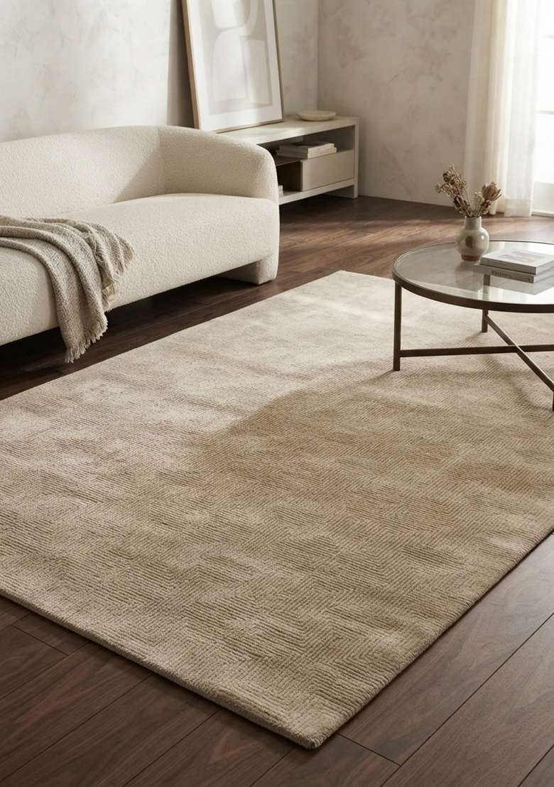 Saffron Rugs Beige Hand Tufted Viscose Rectangular Rug - Indya