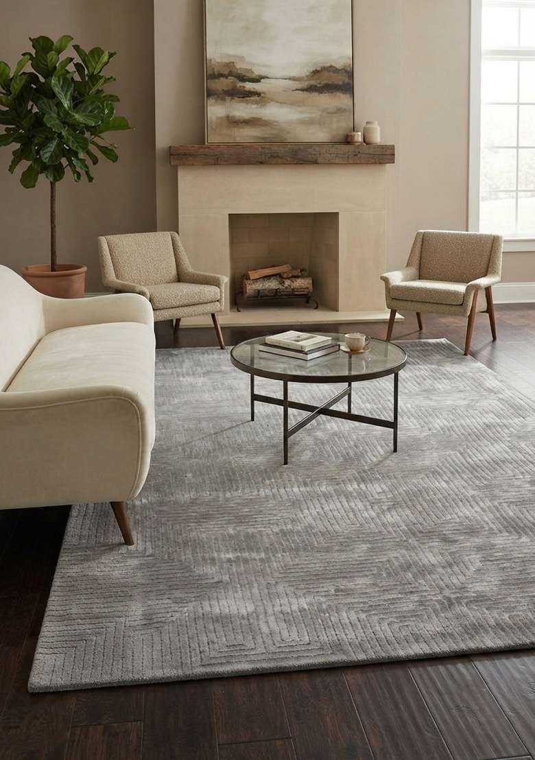 Saffron Rugs Hand-Tufted Silver Grey Viscose Rectangular Rug - Indya